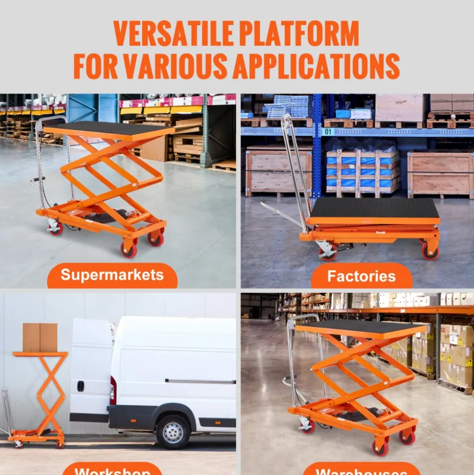 VEVOR Hydraulic Lift Table Cart, 330lbs Capacity 50" Lifting Height, Manual Double Scissor Lift Table with 4 Wheels and Non-slip Pad, Hydraulic Scissor Cart for Material Handling and Transportation