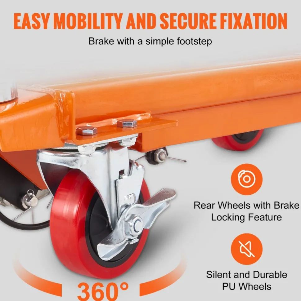 VEVOR Hydraulic Lift Table Cart, 330lbs Capacity 50" Lifting Height, Manual Double Scissor Lift Table with 4 Wheels and Non-slip Pad, Hydraulic Scissor Cart for Material Handling and Transportation