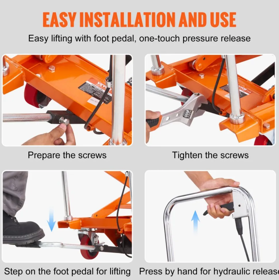 VEVOR Hydraulic Lift Table Cart, 330lbs Capacity 50" Lifting Height, Manual Double Scissor Lift Table with 4 Wheels and Non-slip Pad, Hydraulic Scissor Cart for Material Handling and Transportation