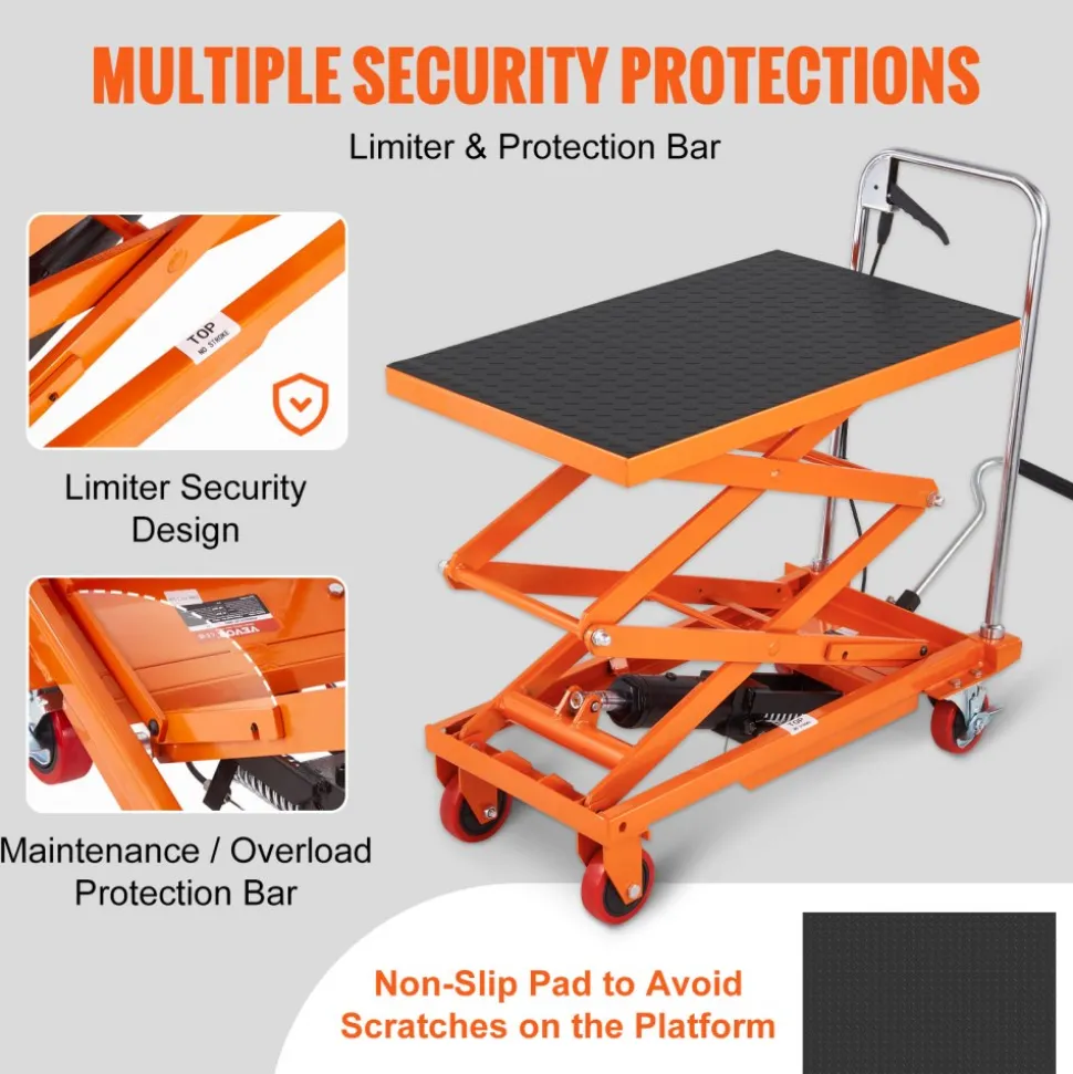 VEVOR Hydraulic Lift Table Cart, 330lbs Capacity 50" Lifting Height, Manual Double Scissor Lift Table with 4 Wheels and Non-slip Pad, Hydraulic Scissor Cart for Material Handling and Transportation