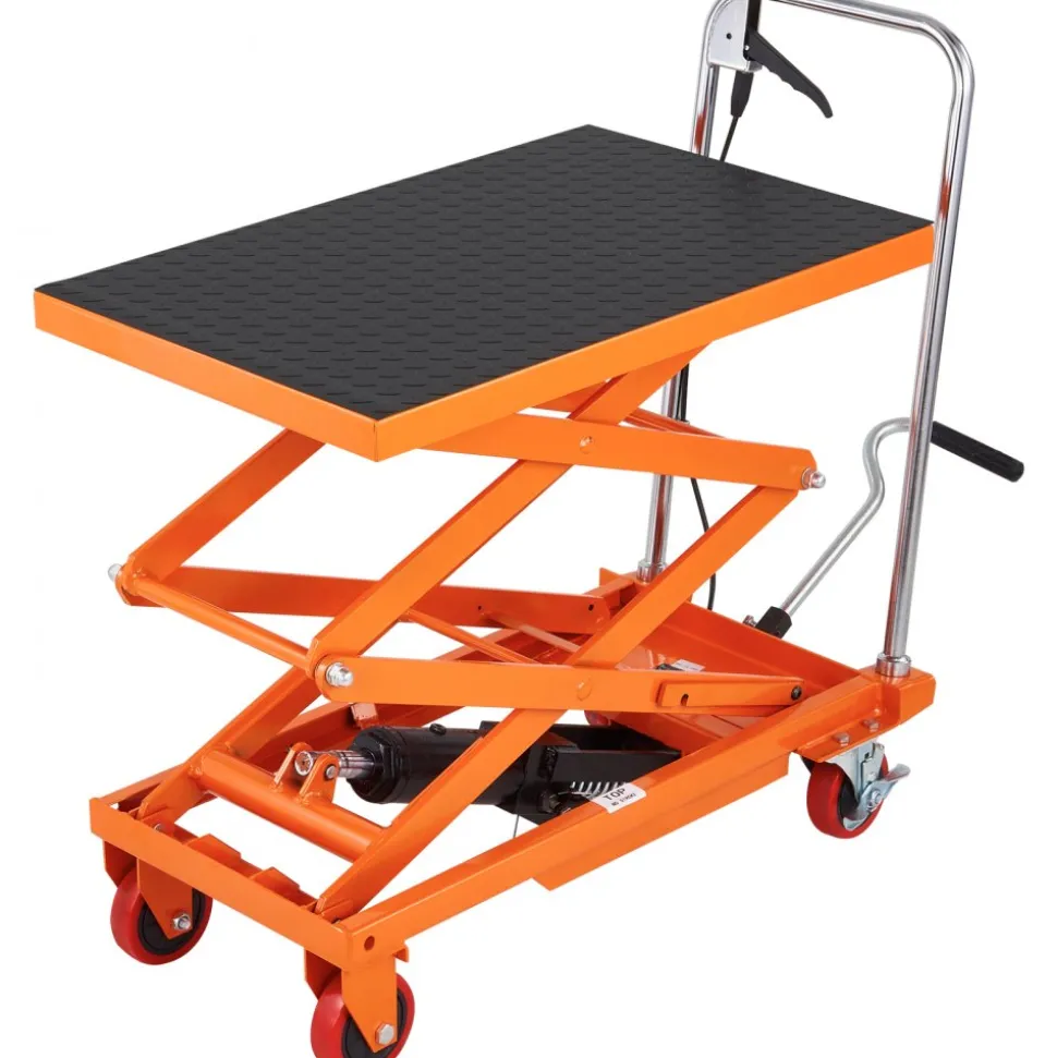 VEVOR Hydraulic Lift Table Cart, 330lbs Capacity 50" Lifting Height, Manual Double Scissor Lift Table with 4 Wheels and Non-slip Pad, Hydraulic Scissor Cart for Material Handling and Transportation