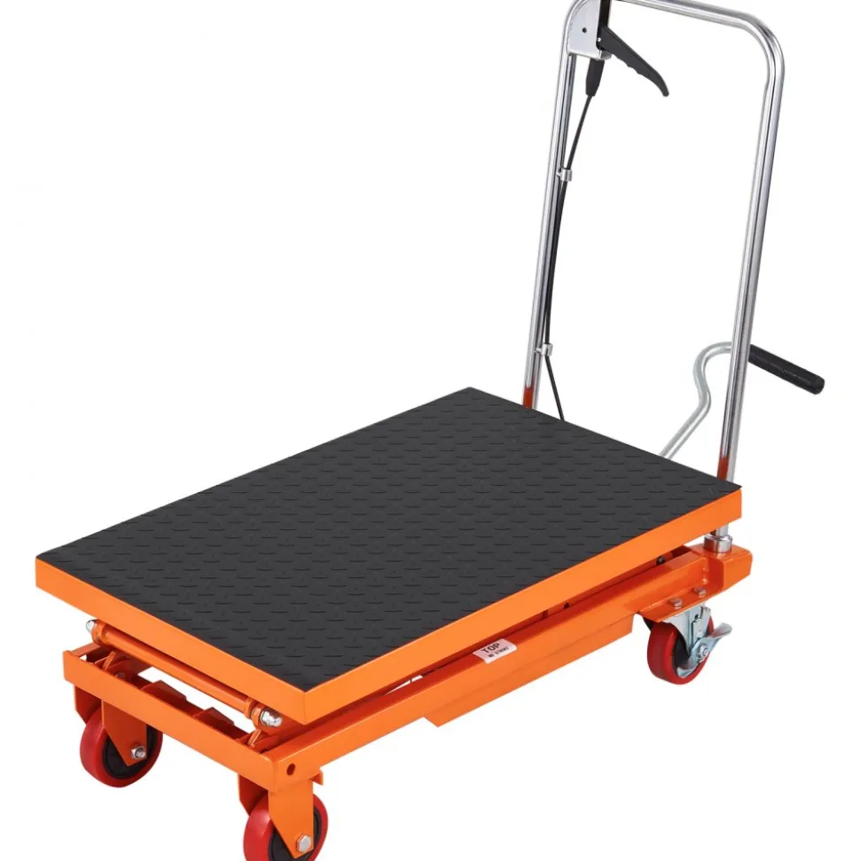 VEVOR Hydraulic Lift Table Cart, 330lbs Capacity 50" Lifting Height, Manual Double Scissor Lift Table with 4 Wheels and Non-slip Pad, Hydraulic Scissor Cart for Material Handling and Transportation