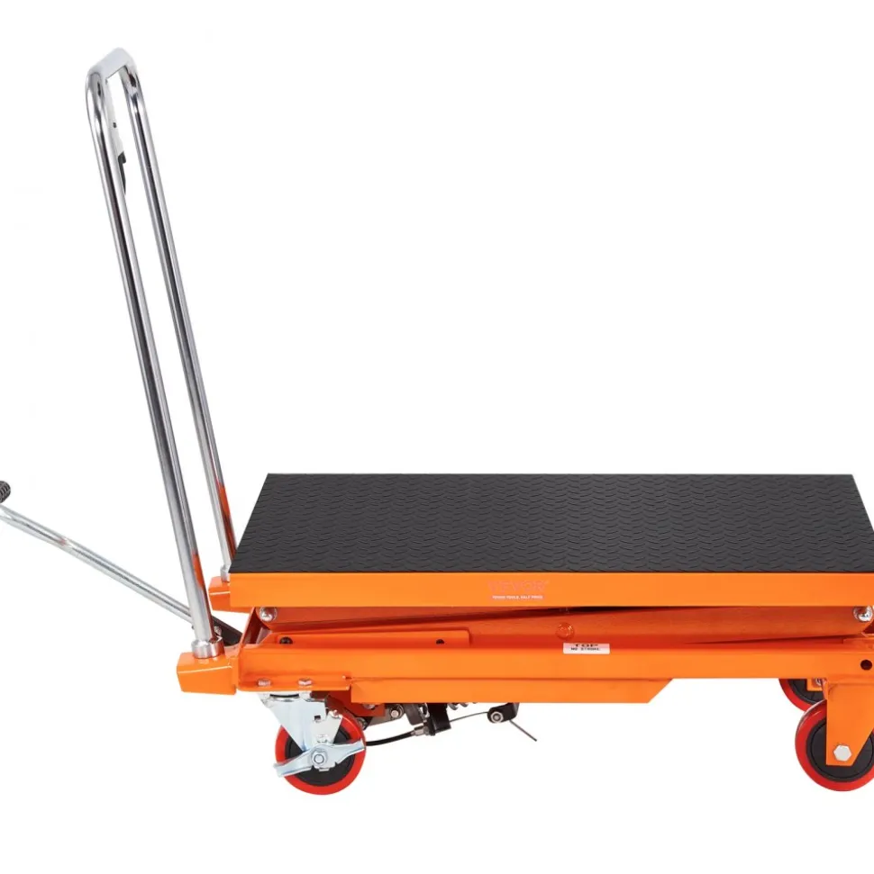 VEVOR Hydraulic Lift Table Cart, 330lbs Capacity 50" Lifting Height, Manual Double Scissor Lift Table with 4 Wheels and Non-slip Pad, Hydraulic Scissor Cart for Material Handling and Transportation