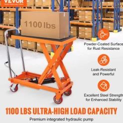 VEVOR Hydraulic Lift Table Cart, 1100lbs Capacity 35.4" Lifting Height, Manual Single Scissor Lift Table with 4 Wheels and Non-slip Pad, Hydraulic Scissor Cart for Material Handling and Transportation