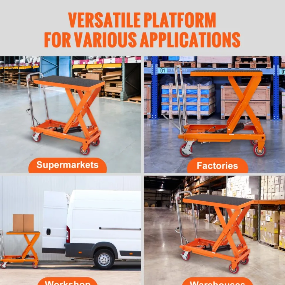 VEVOR Hydraulic Lift Table Cart, 1100lbs Capacity 35.4" Lifting Height, Manual Single Scissor Lift Table with 4 Wheels and Non-slip Pad, Hydraulic Scissor Cart for Material Handling and Transportation