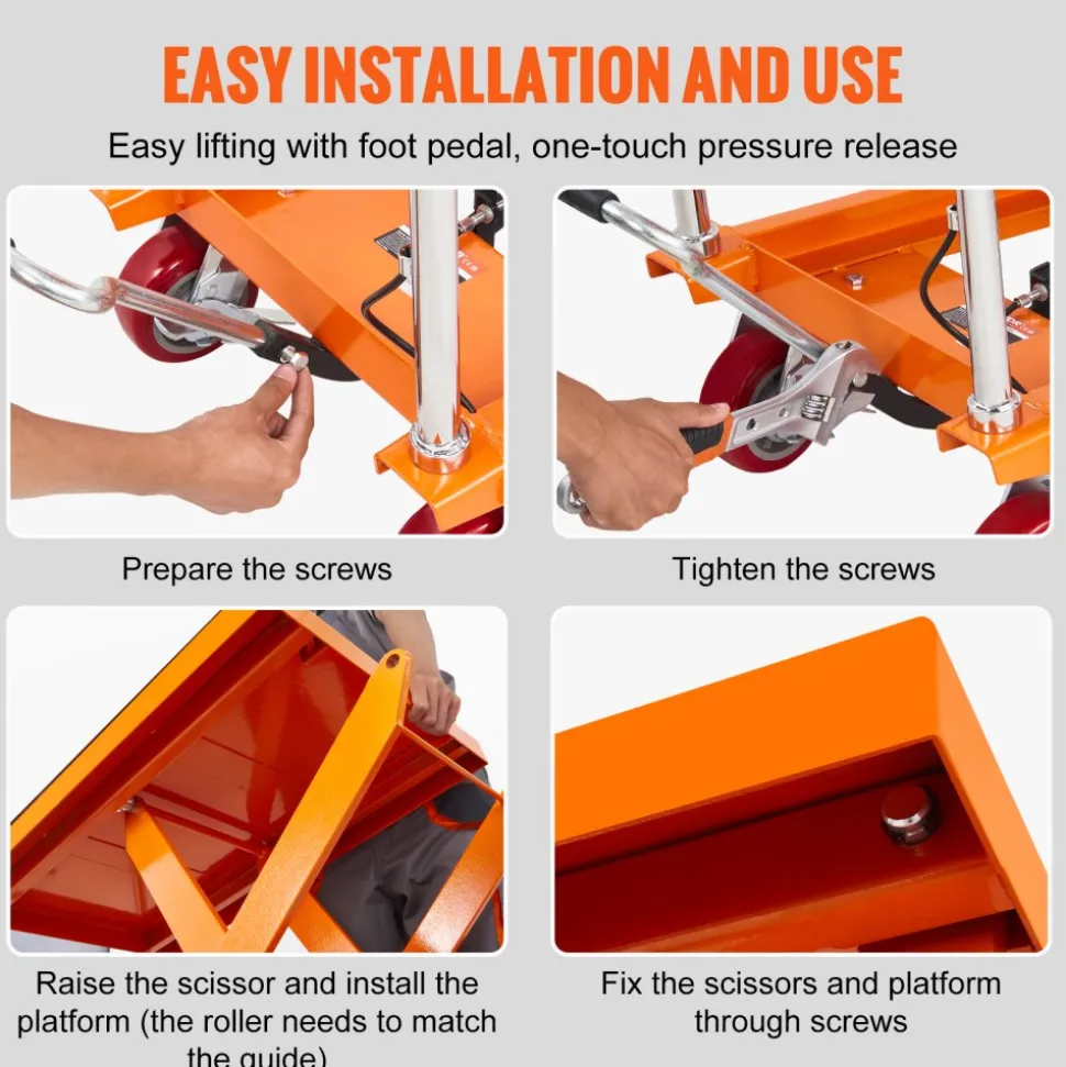 VEVOR Hydraulic Lift Table Cart, 1100lbs Capacity 35.4" Lifting Height, Manual Single Scissor Lift Table with 4 Wheels and Non-slip Pad, Hydraulic Scissor Cart for Material Handling and Transportation