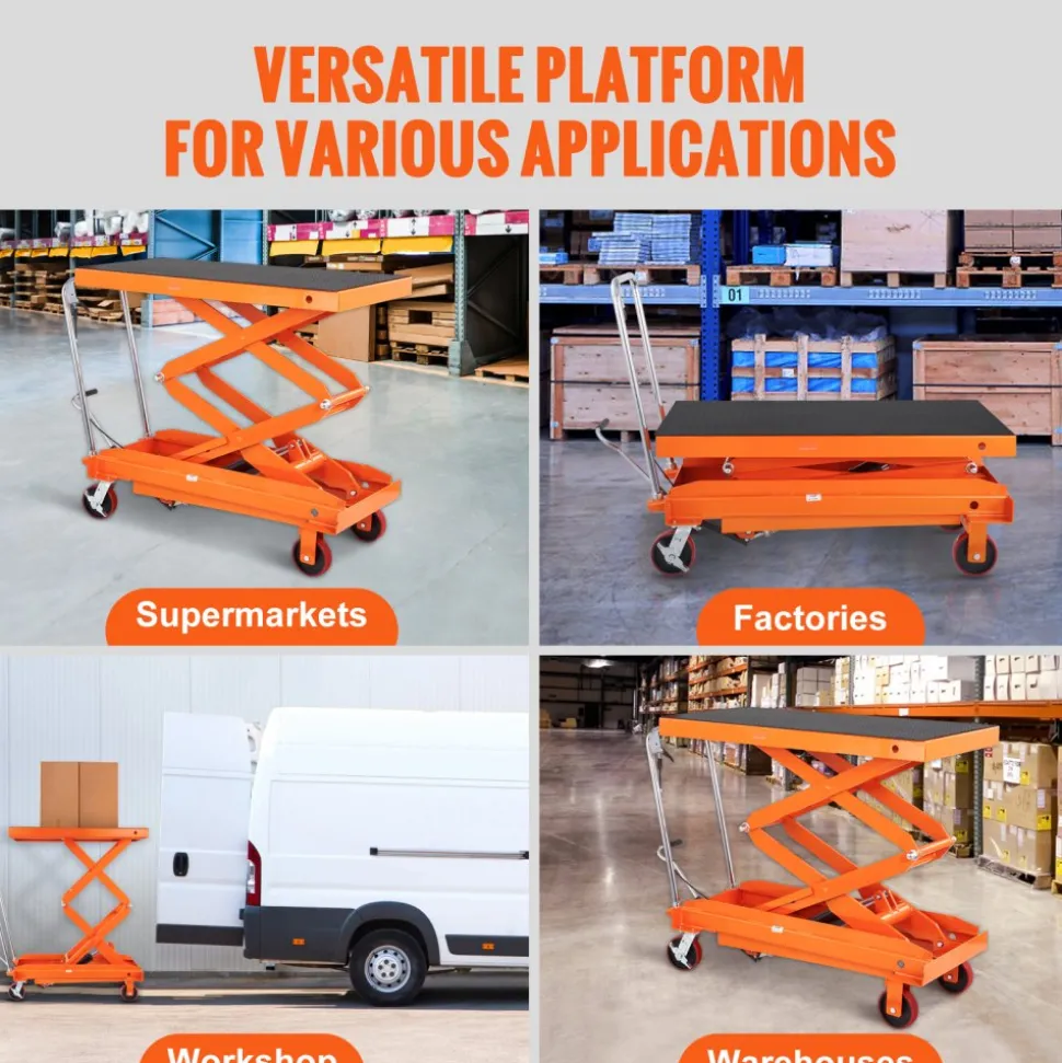 VEVOR Hydraulic Lift Table Cart, 1760lbs Capacity 59" Lifting Height, Manual Double Scissor Lift Table with 4 Wheels and Non-slip Pad, Hydraulic Scissor Cart for Material Handling and Transportation