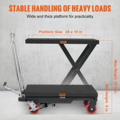 VEVOR Hydraulic Lift Table Cart, 500lbs Capacity 28.5