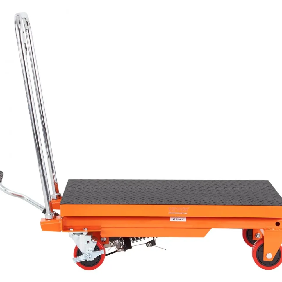 VEVOR Hydraulic Lift Table Cart, 500lbs Capacity 28.5" Lifting Height, Manual Single Scissor Lift Table with 4 Wheels and Non-slip Pad, Hydraulic Scissor Cart for Material Handling, Orange