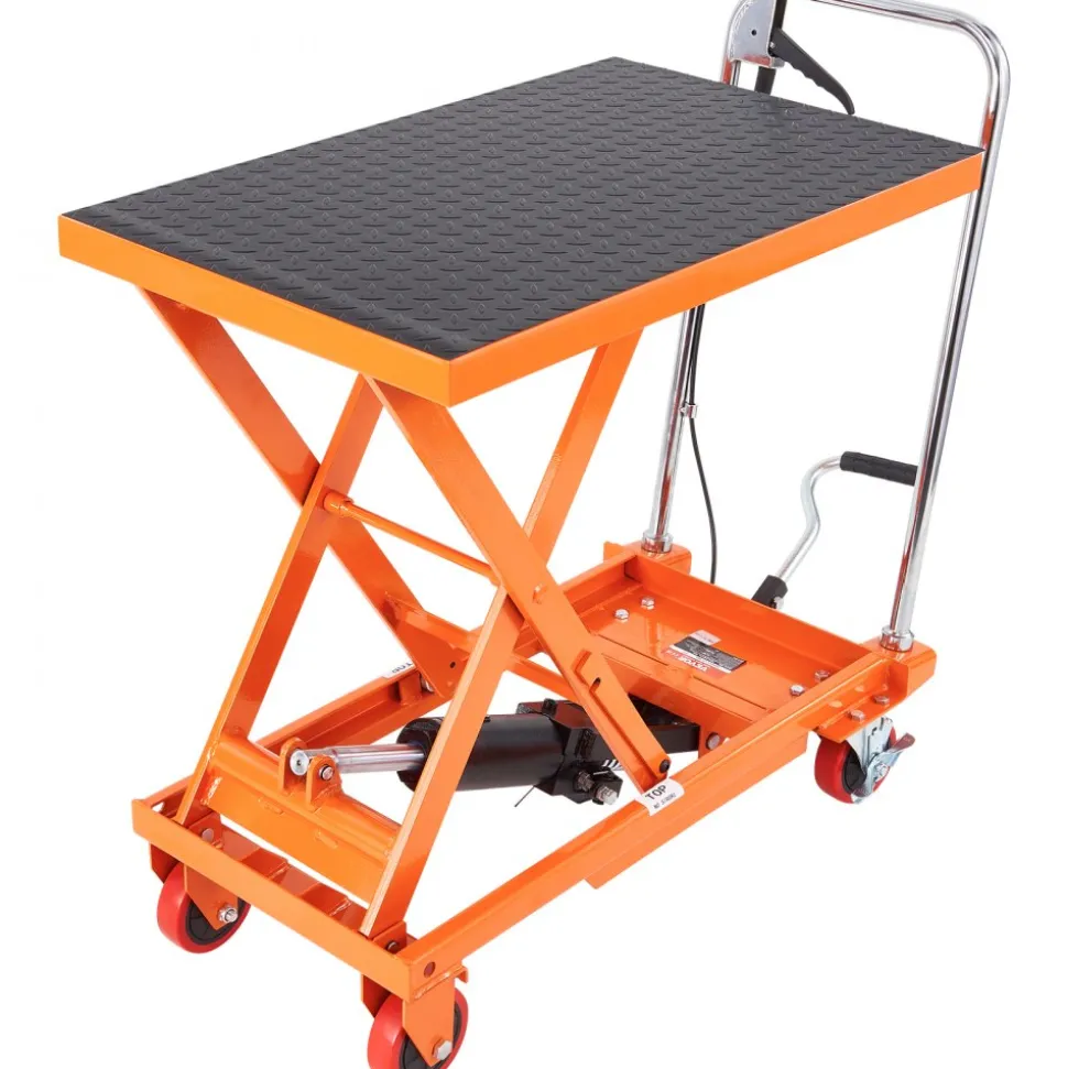 VEVOR Hydraulic Lift Table Cart, 500lbs Capacity 28.5" Lifting Height, Manual Single Scissor Lift Table with 4 Wheels and Non-slip Pad, Hydraulic Scissor Cart for Material Handling, Orange
