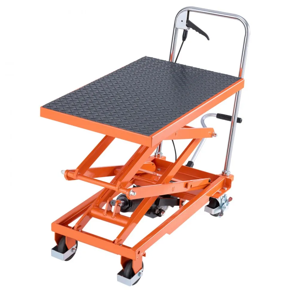 VEVOR Hydraulic Lift Table, 500 lbs Capacity, 47.2" Lifting Height, Double Scissor Lift Table Cart with 4 Wheels and Non-slip Pad, Manual Hydraulic Lifting Cart for Material Handling & Transportation