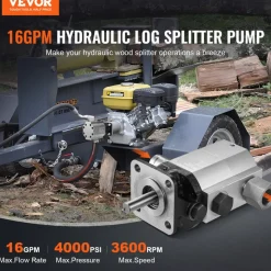 VEVOR Hydraulic Log Splitter Pump, 22GPM, 2 Stage 4000PSI Wood Log Splitter Pump, 1-1/4'' Inlet 3/4'' NPT Outlet 3600 RPM Aluminum Hydraulic Gear Pump, for Small Engine Mounting Log Splitters Snowplow