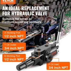 VEVOR Hydraulic Log Splitter Valve 1 Spool, 25 GPM Hydraulic Directional Control Valve, 3626PSI Hydraulic Loader Valve, Hydraulic Joystick Control Valve for Small Tractors, Loaders, Log Splitter