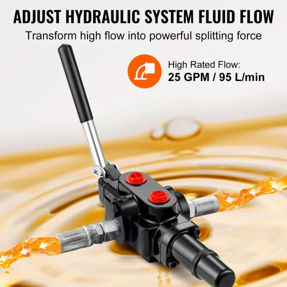 VEVOR Hydraulic Log Splitter Valve 1 Spool, 25 GPM Hydraulic Directional Control Valve, 3626PSI Hydraulic Loader Valve, Hydraulic Joystick Control Valve for Small Tractors, Loaders, Log Splitter