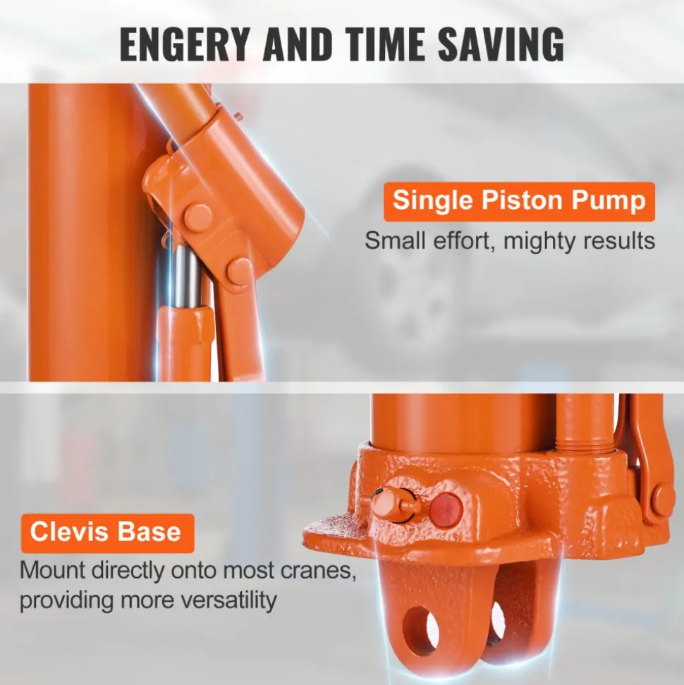 VEVOR Hydraulic Long Ram Jack, 3 Ton Engine Hoist Cylinder with Single Piston Pump And Clevis Base, Hydraulic Ram Cylinder for Engine Lift Hoists, Hydraulic Garage/Shop Cranes, Mechanical, Farm