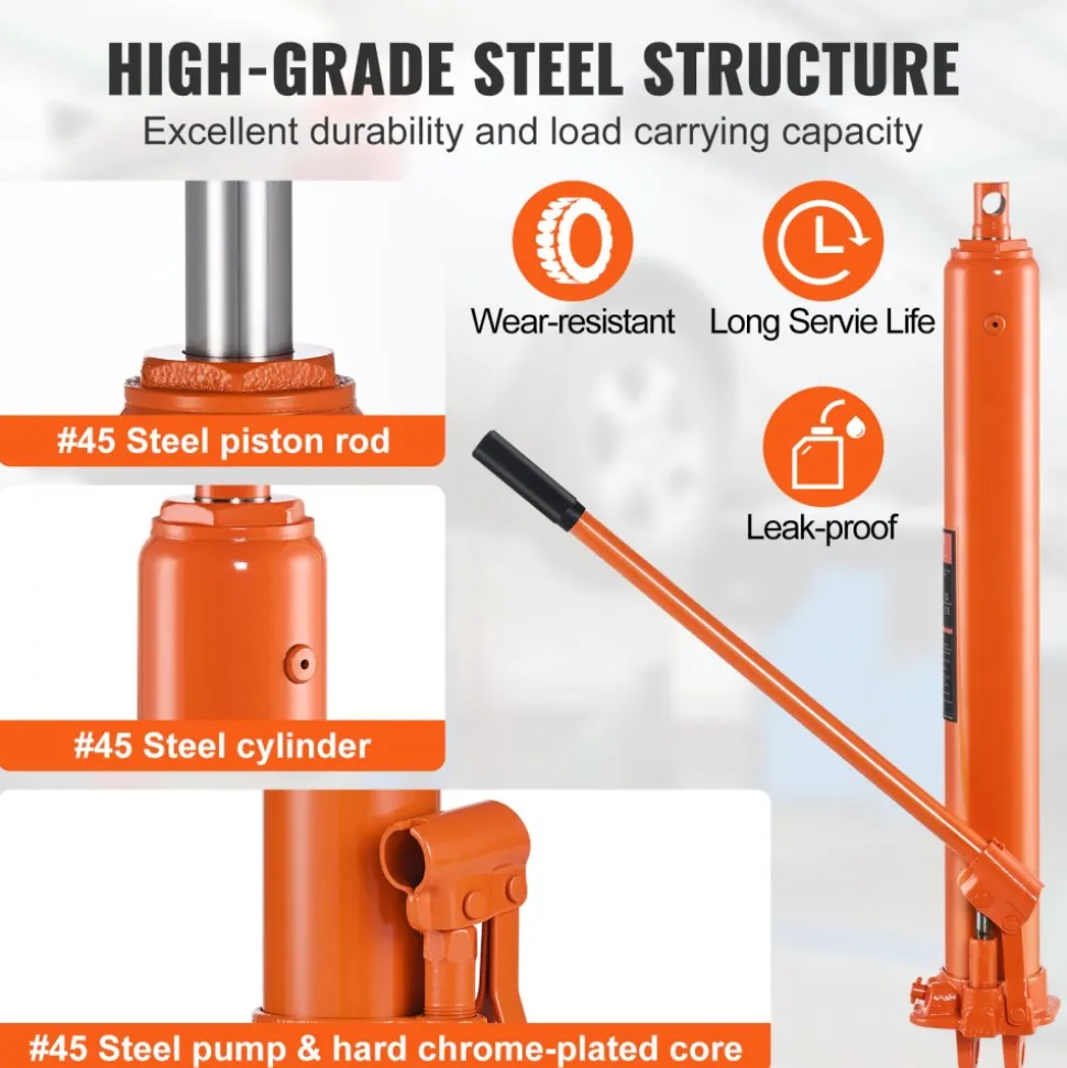 VEVOR Hydraulic Long Ram Jack, 3 Ton Engine Hoist Cylinder with Single Piston Pump And Clevis Base, Hydraulic Ram Cylinder for Engine Lift Hoists, Hydraulic Garage/Shop Cranes, Mechanical, Farm