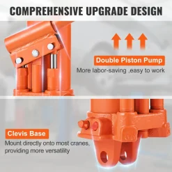 VEVOR Hydraulic Long Ram Jack, 8 Ton Engine Hoist Cylinder with Double Piston Pump And Clevis Base, Hydraulic Ram Cylinder for Engine Lift Hoists, Hydraulic Garage/Shop Cranes, Mechanical, Farm