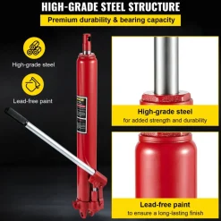 VEVOR Hydraulic Long Ram Jack, 8 Tons/17363 lbs Capacity, with Single Piston Pump and Clevis Base, Manual Cherry Picker with Handle, for Garage/Shop Cranes, Engine Lift Hoist, Red