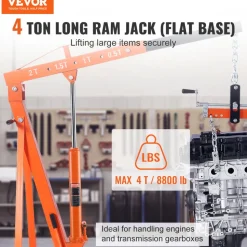VEVOR Hydraulic Long Ram Jack, 4 Ton Engine Hoist Cylinder with Single Piston Pump And Flat Base, Hydraulic Ram Cylinder for Engine Lift Hoists, Hydraulic Garage/Shop Cranes, Mechanical, Farm
