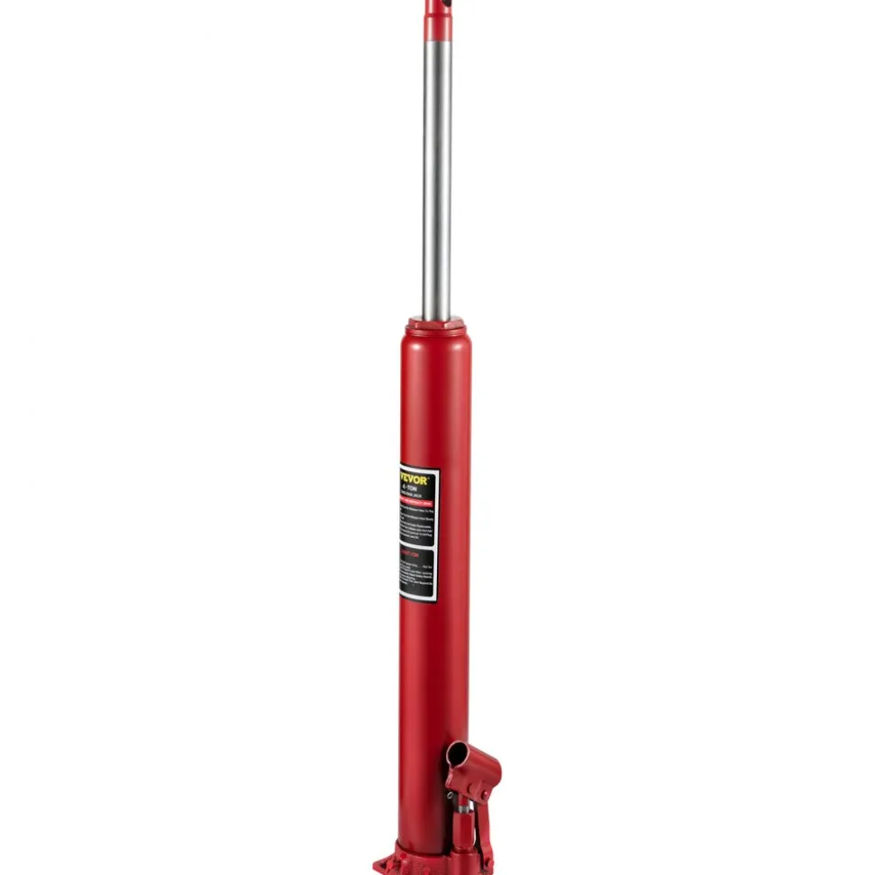 VEVOR Hydraulic Long Ram Jack, 4 Tons/8818 lbs Capacity, with Single Piston Pump and Flat Base, Manual Cherry Picker with Handle, for Garage/Shop Cranes, Engine Lift Hoist, Red