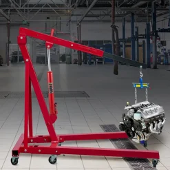 VEVOR Hydraulic Long Ram Jack, 4 Tons/8818 lbs Capacity, with Single Piston Pump and Flat Base, Manual Cherry Picker with Handle, for Garage/Shop Cranes, Engine Lift Hoist, Red