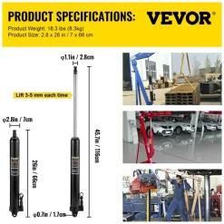 VEVOR Hydraulic Long Ram Jack, 3 Tons/6600 lbs Capacity, with Single Piston Pump and Clevis Base, Manual Cherry Picker with Handle, for Garage/Shop Cranes, Engine Lift Hoist, Black