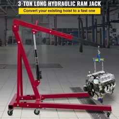 VEVOR Hydraulic Long Ram Jack, 3 Tons/6600 lbs Capacity, with Single Piston Pump and Clevis Base, Manual Cherry Picker with Handle, for Garage/Shop Cranes, Engine Lift Hoist, Black