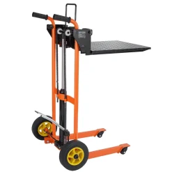 VEVOR Hydraulic Material Lift Winch Stacker, 450 lbs Load Capacity, Pallet Truck Dolly with Fork Lift Table, 35.4 Inches Max Lifting Height, Foldable & Portable Pallet Jack Table Cart, Orange & Black
