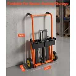 VEVOR Hydraulic Material Lift Winch Stacker, 450 lbs Load Capacity, Pallet Truck Dolly with Fork Lift Table, 35.4 Inches Max Lifting Height, Foldable & Portable Pallet Jack Table Cart, Orange & Black