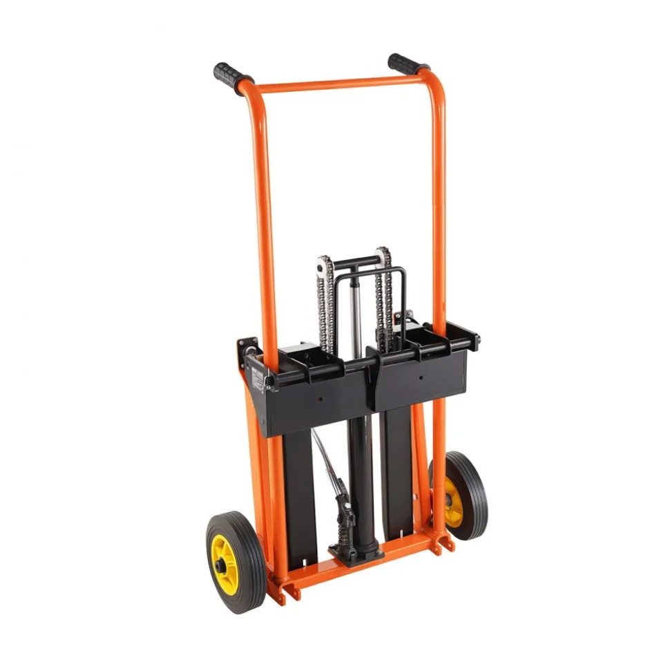 VEVOR Hydraulic Material Lift Winch Stacker, 450 lbs Load Capacity, Pallet Truck Dolly with Fork Lift Table, 39.4 Inches Max Lifting Height, Foldable & Portable Pallet Jack Table Cart, Orange & Black