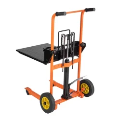 VEVOR Hydraulic Material Lift Winch Stacker, 450 lbs Load Capacity, Pallet Truck Dolly with Fork Lift Table, 39.4 Inches Max Lifting Height, Foldable & Portable Pallet Jack Table Cart, Orange & Black