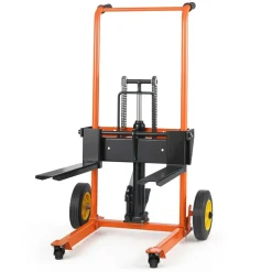 VEVOR Hydraulic Material Lift Winch Stacker, 450 lbs Load Capacity, Pallet Truck Dolly with Fork Lift Table, 39.4 Inches Max Lifting Height, Foldable & Portable Pallet Jack Table Cart, Orange & Black