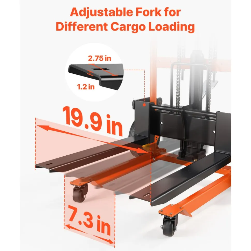 VEVOR Hydraulic Material Lift Winch Stacker, 450 lbs Load Capacity, Pallet Truck Dolly with Fork Lift Table, 39.4 Inches Max Lifting Height, Foldable & Portable Pallet Jack Table Cart, Orange & Black