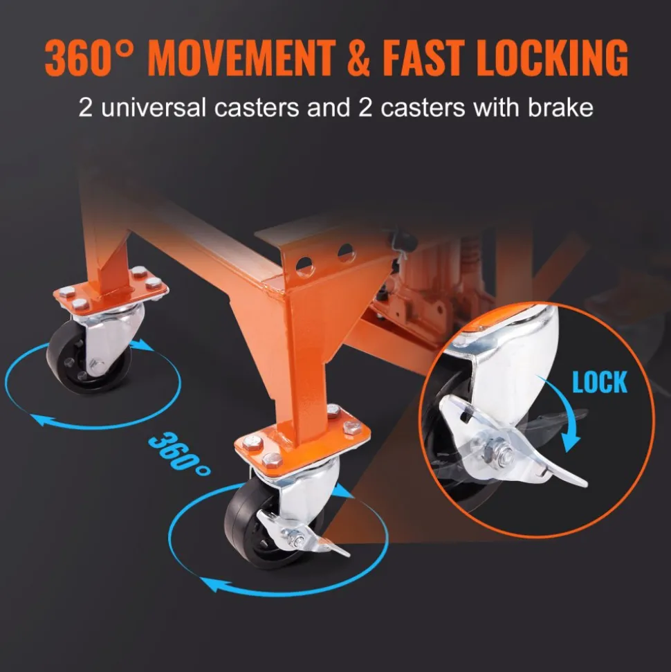VEVOR Hydraulic Motorcycle Lift Table, 350 LBS Capacity Motorcycle Scissor Jack Lift with Wide Deck, J-hooks, 4 Wheels, Hydraulic Foot-Operated Jack Stand for ATV Dirt Bikes