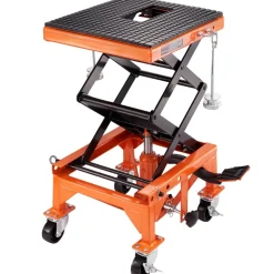 VEVOR Hydraulic Motorcycle Lift Table, 350 LBS Capacity Motorcycle Scissor Jack Lift with Wide Deck, J-hooks, 4 Wheels, Hydraulic Foot-Operated Jack Stand for ATV Dirt Bikes