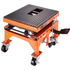 VEVOR Hydraulic Motorcycle Lift Table, 350 LBS Capacity Motorcycle Scissor Jack Lift with Wide Deck, J-hooks, 4 Wheels, Hydraulic Foot-Operated Jack Stand for ATV Dirt Bikes