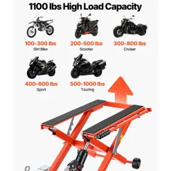 VEVOR Hydraulic Motorcycle Lift Jack, 1100 lbs Capacity, Scissor Lift Jack Portable Motorcycle Hoist Stand with 6 Wheels, 4.72