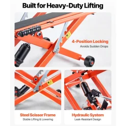 VEVOR Hydraulic Motorcycle Lift Jack, 1100 lbs Capacity, Scissor Lift Jack Portable Motorcycle Hoist Stand with 6 Wheels, 4.72