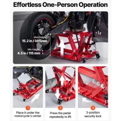 VEVOR Hydraulic Motorcycle Lift Jack, 1500 lbs Capacity, ATV Lift Jack Portable Motorcycle Hoist Stand with 4 Wheels, 4.5