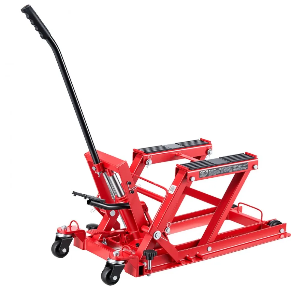 VEVOR Hydraulic Motorcycle Lift Jack, 1500 lbs Capacity, ATV Lift Jack Portable Motorcycle Hoist Stand with 4 Wheels, 4.5"-15.2" Height Range, Hydraulic Foot-Operated Hoist Stand for ATVs, Dirt Bikes