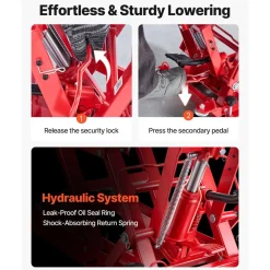 VEVOR Hydraulic Motorcycle Lift Jack, 1500 lbs Capacity, ATV Lift Jack Portable Motorcycle Hoist Stand with 4 Wheels, 4.5