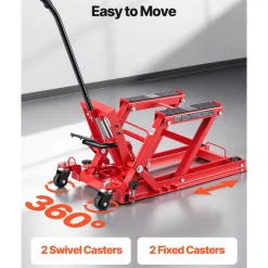 VEVOR Hydraulic Motorcycle Lift Jack, 1500 lbs Capacity, ATV Lift Jack Portable Motorcycle Hoist Stand with 4 Wheels, 4.5