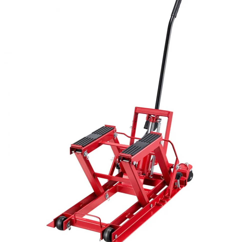 VEVOR Hydraulic Motorcycle Lift Jack, 1500 lbs Capacity, ATV Lift Jack Portable Motorcycle Hoist Stand with 4 Wheels, 4.5"-15.2" Height Range, Hydraulic Foot-Operated Hoist Stand for ATVs, Dirt Bikes