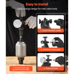 VEVOR Hydraulic Nitrogen Accumulator Charging Kit, All-in-One Nitrogen Fill Kit, Pressure Test System with 3 Gauges (1500, 4000, 6000 PSI), 6 Adapters Couplings, 1 Gas Hose, 1 Valve, 1 CGA580 Adapter