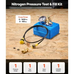 VEVOR Hydraulic Nitrogen Accumulator Charging Kit, 0-1420 PSI Nitrogen Fill Kit, Pressure Test System with 1 Pressure Gauge, 1 Gas Hose, 1 Valve Body and 1 CGA580 Adapter for Construction Machinery