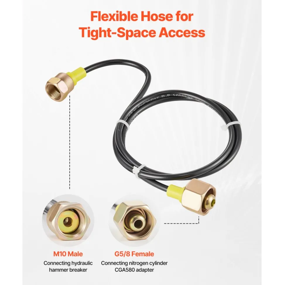 VEVOR Hydraulic Nitrogen Accumulator Charging Kit, 0-1420 PSI Nitrogen Fill Kit, Pressure Test System with 1 Pressure Gauge, 1 Gas Hose, 1 Valve Body and 1 CGA580 Adapter for Construction Machinery
