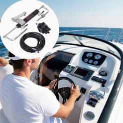 VEVOR Hydraulic Outboard Steering Kit, 90HP, Marine Boat Hydraulic Steering System, with Helm Pump Two-Way Lock Cylinder and 24 Feet Hydraulic Steering Hose, for Single Station Single-Engine Boats