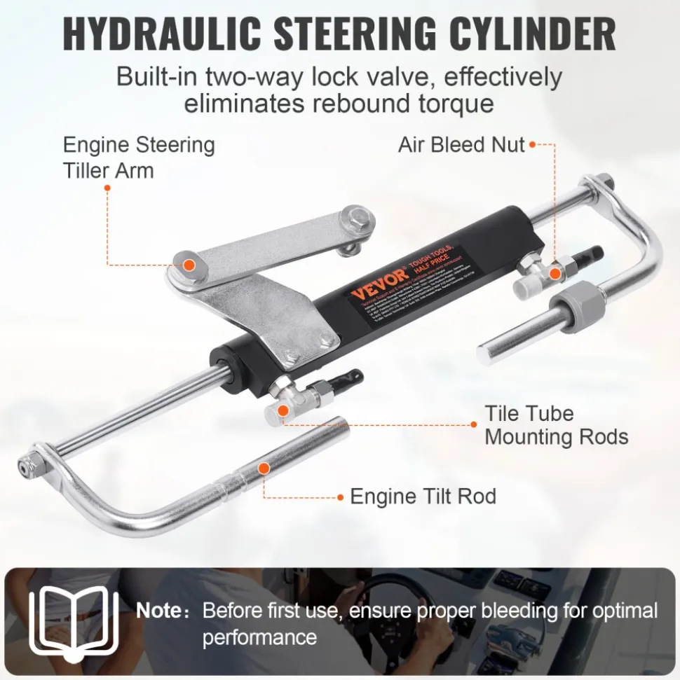 VEVOR Hydraulic Outboard Steering Kit, 90HP, Marine Boat Hydraulic Steering System, with Helm Pump Two-Way Lock Cylinder and 24 Feet Hydraulic Steering Hose, for Single Station Single-Engine Boats