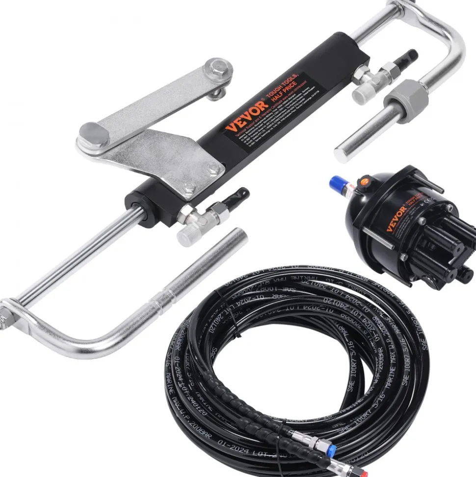 VEVOR Hydraulic Outboard Steering Kit, 90HP, Marine Boat Hydraulic Steering System, with Helm Pump Two-Way Lock Cylinder and 24 Feet Hydraulic Steering Hose, for Single Station Single-Engine Boats