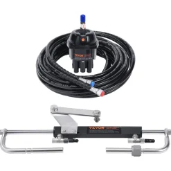 VEVOR Hydraulic Outboard Steering Kit, 90HP, Marine Boat Hydraulic Steering System, with Helm Pump Two-Way Lock Cylinder and 24 Feet Hydraulic Steering Hose, for Single Station Single-Engine Boats